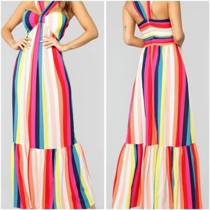 FASHION NOVA Multi-Color Fluid Beach Costal Ruffle Dress